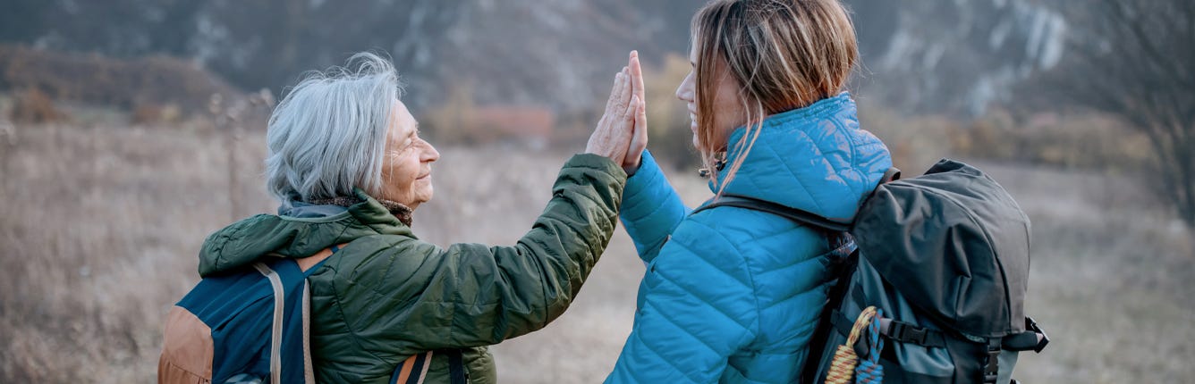 Mother and daughter hiking